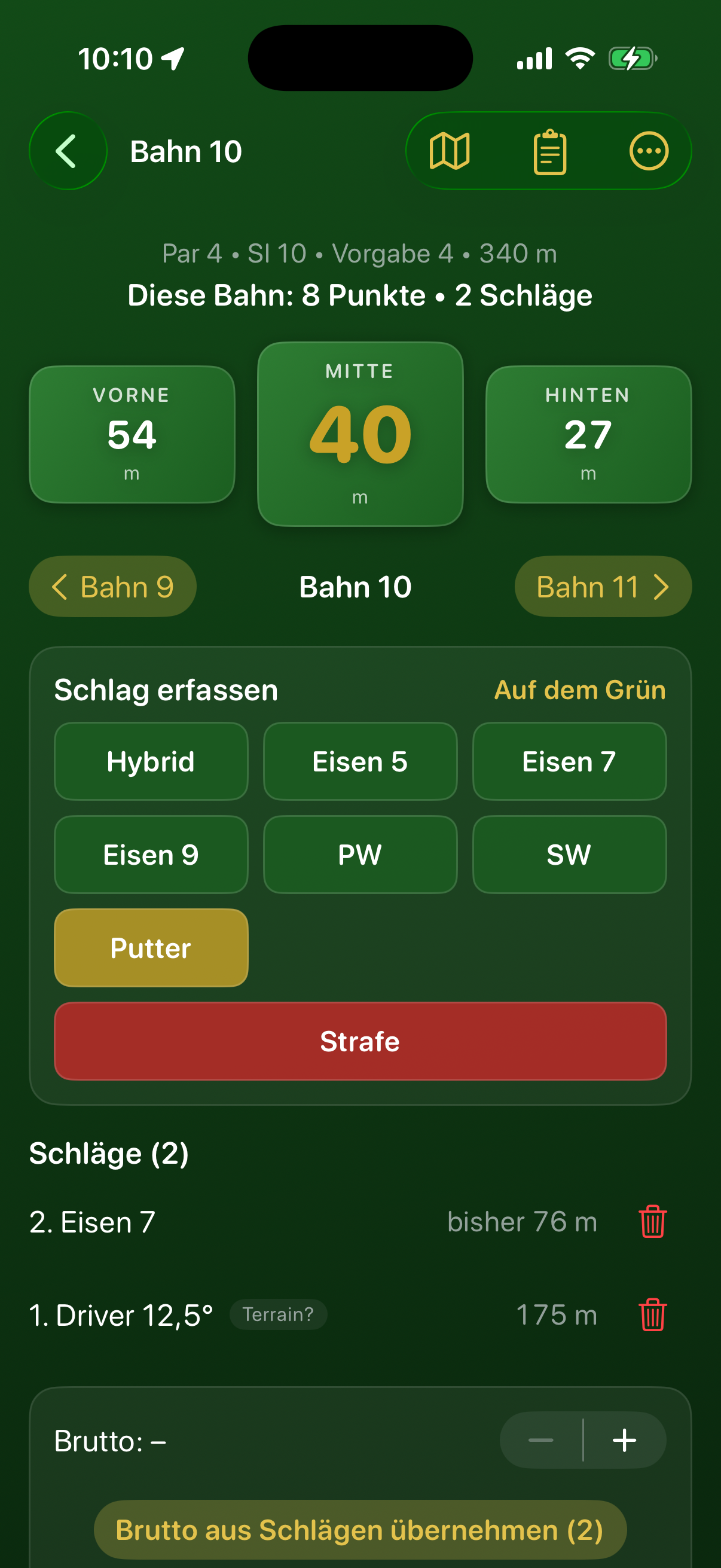 Auf der Runde: Distanzen zum Grün und Schlagerfassung